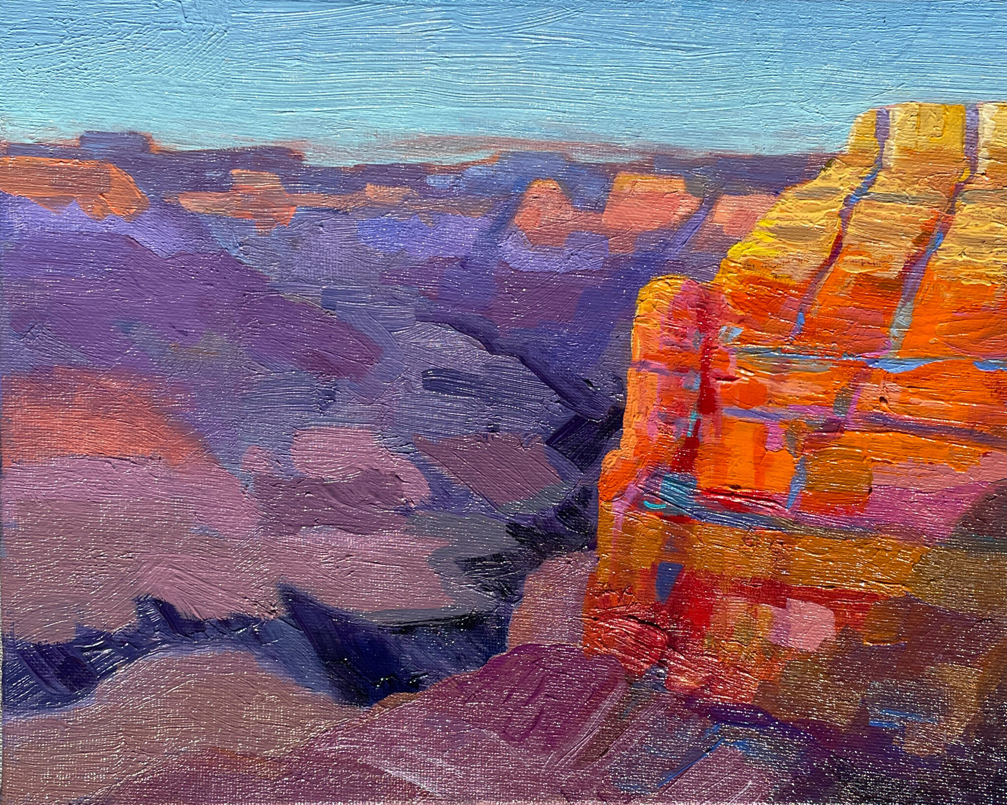 Oil painting of sunset in the Grand Canyon, looking east from Mojave Point